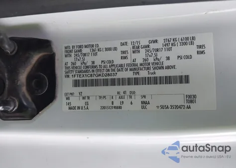 2016 Ford F-150 Xl z USA, uszkodzony, nr VIN 1FTEX1C87GKD28037